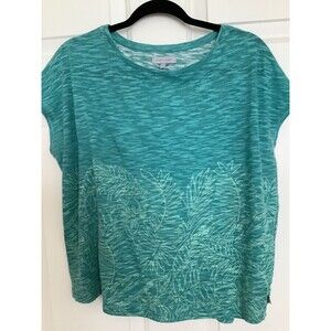 Ocean + Coast Women’s Aqua Print  Top Small EUC